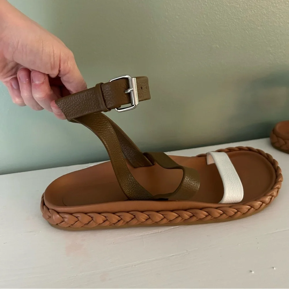 Rachel Comey Gladiator Pebbled‎ Leather Two tone Braided Mensa Sandals